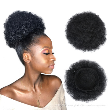 Drawstring Clip Kinky Curly Chignon Ponytail Hair extension Pieces Afro Bun Hair Bun Accessories chignon hair pieces bun